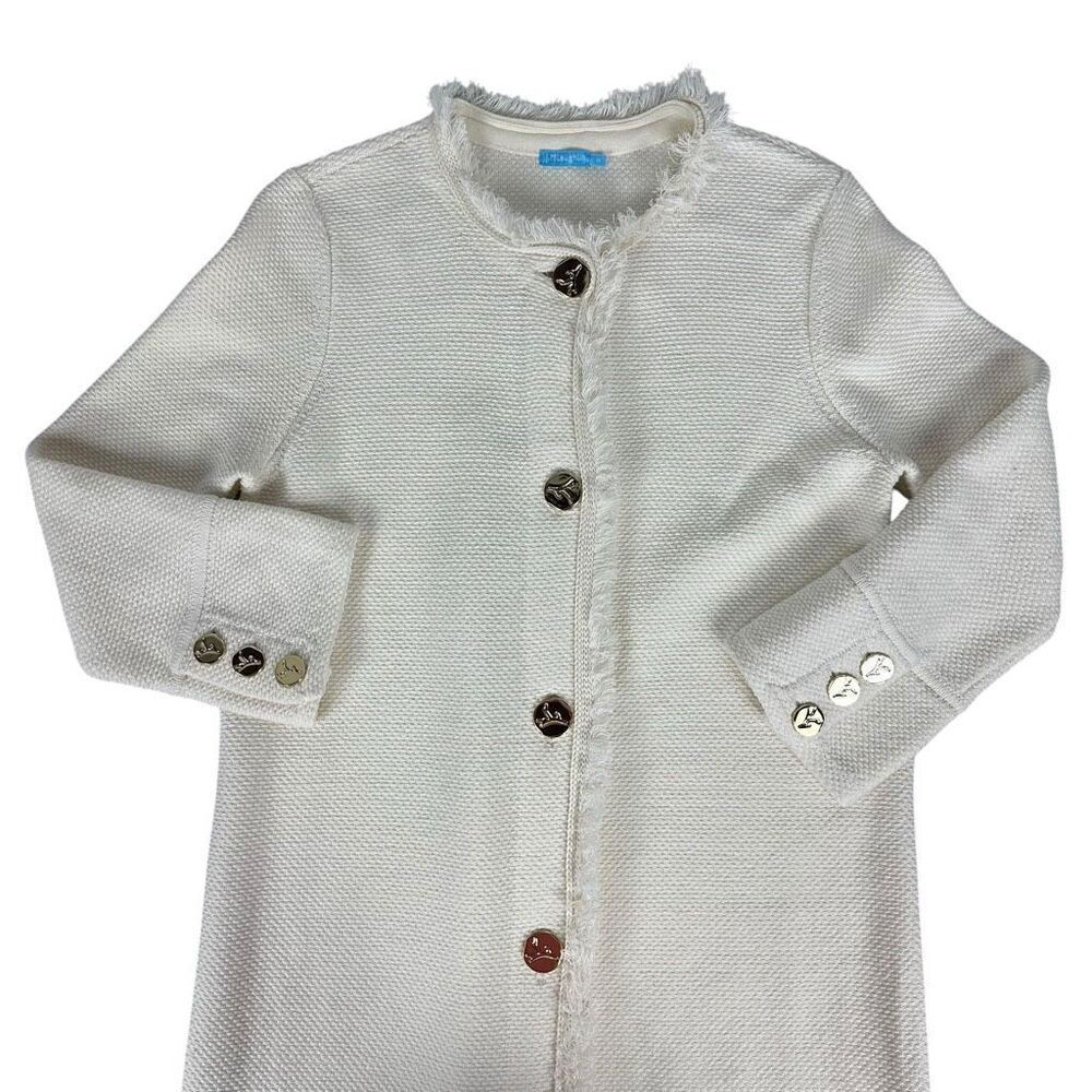 J. McLaughlin Cream Fringe Trim Long Cardigan size Medium - Picture 5 of 9